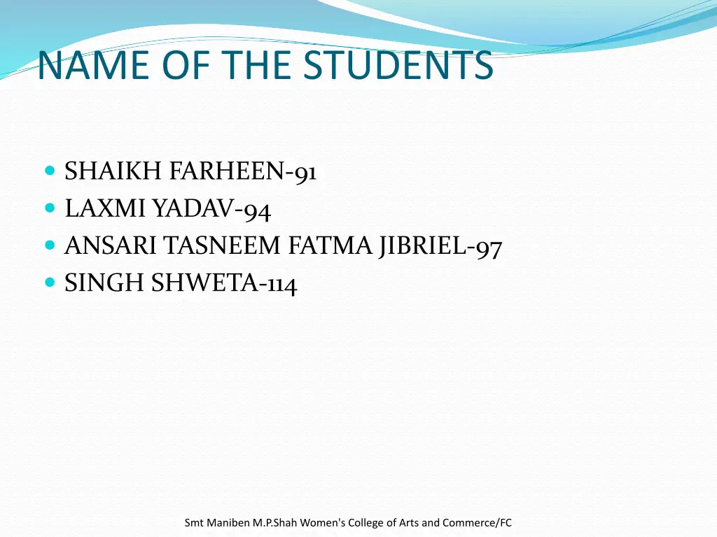 name of the students