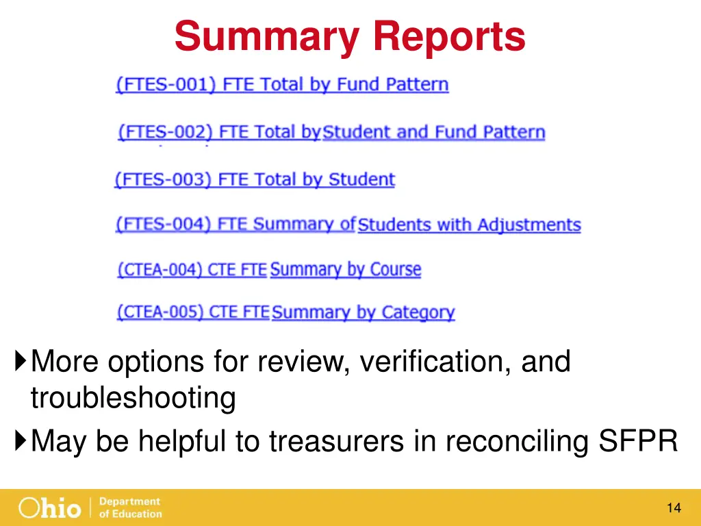 summary reports
