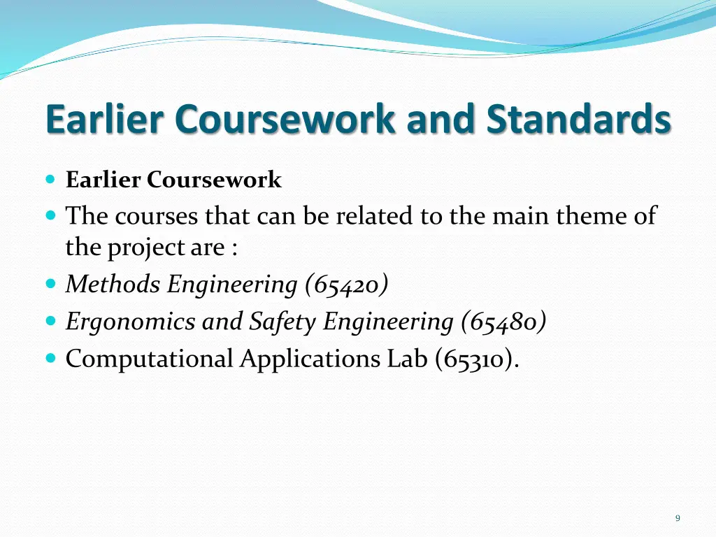 earlier coursework and standards