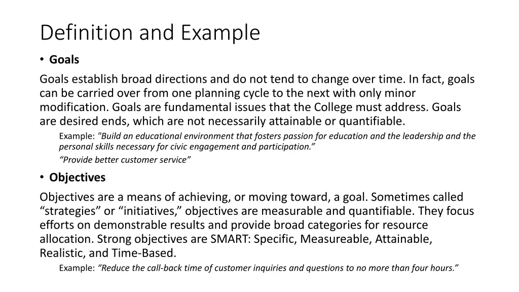 definition and example goals
