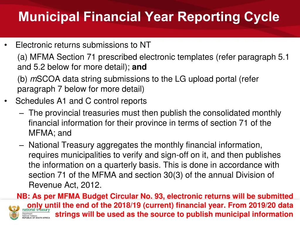 municipal financial year reporting cycle