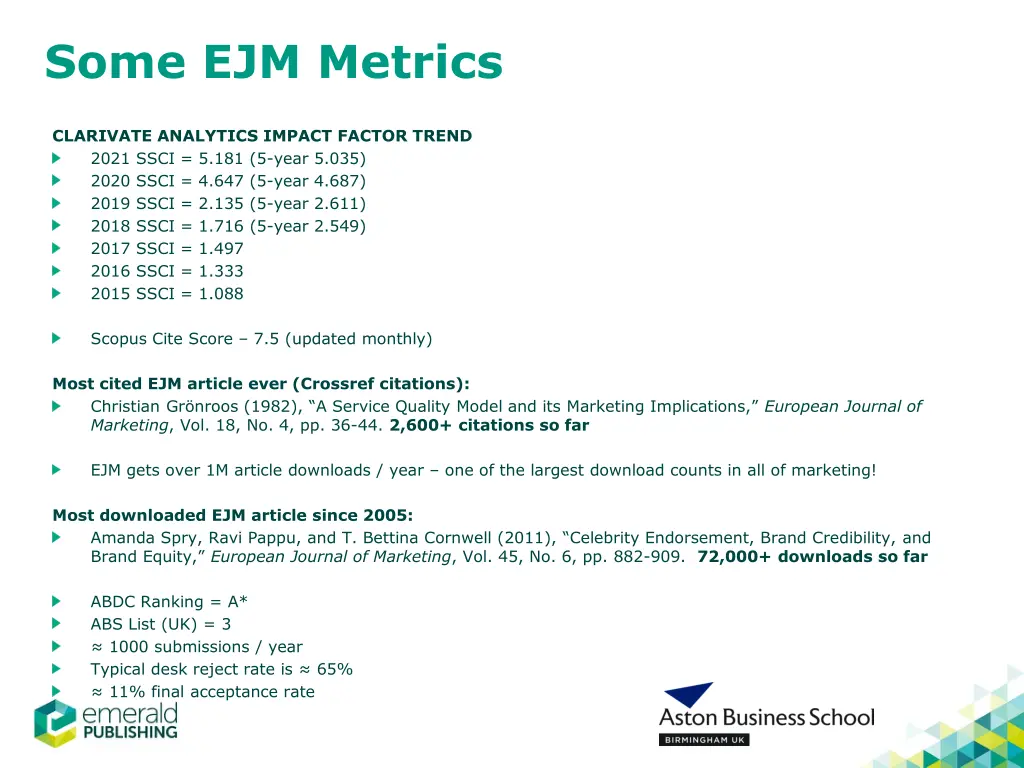 some ejm metrics