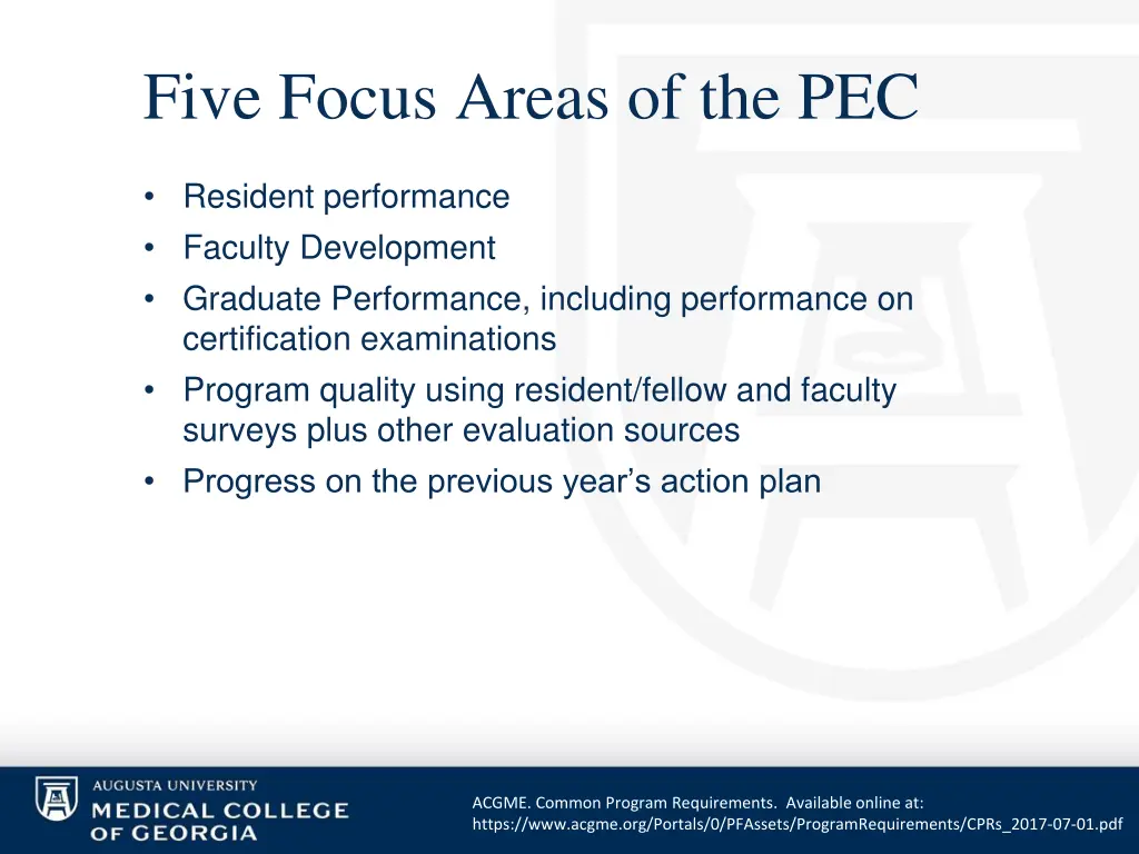 five focus areas of the pec