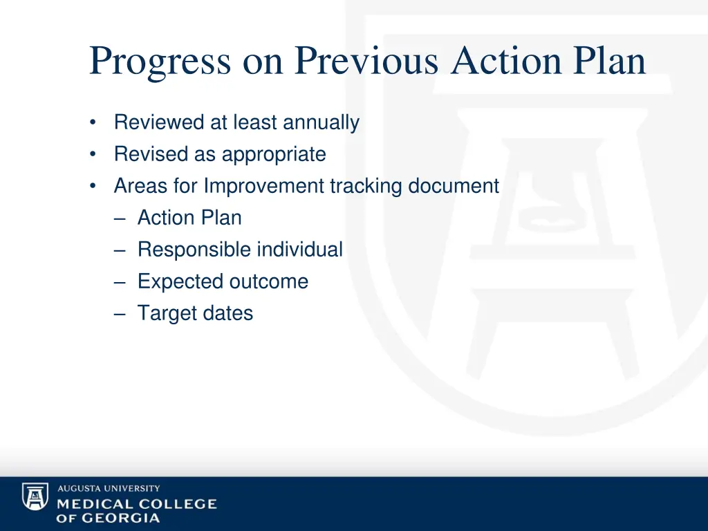 progress on previous action plan