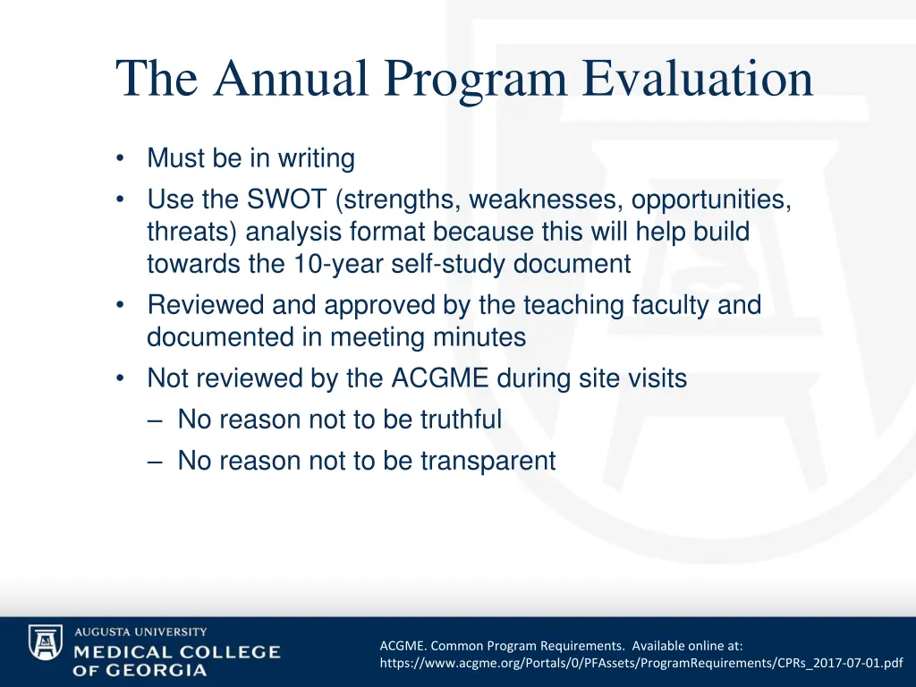 the annual program evaluation