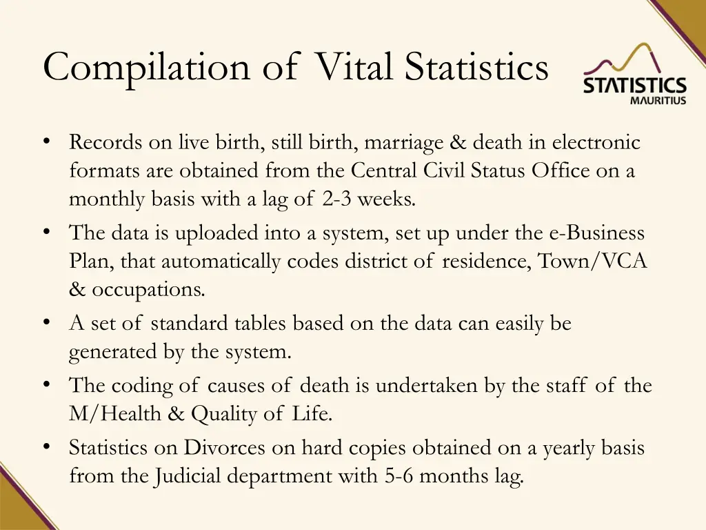 compilation of vital statistics