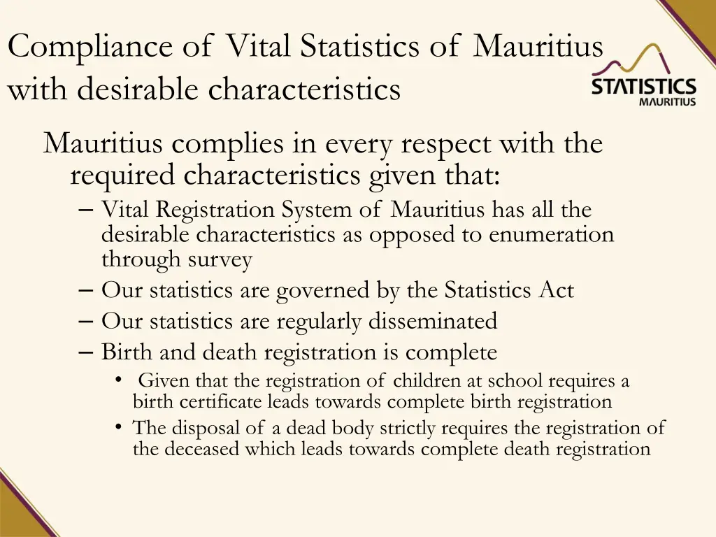 compliance of vital statistics of mauritius with