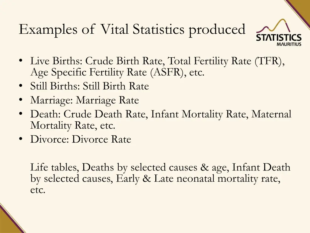examples of vital statistics produced