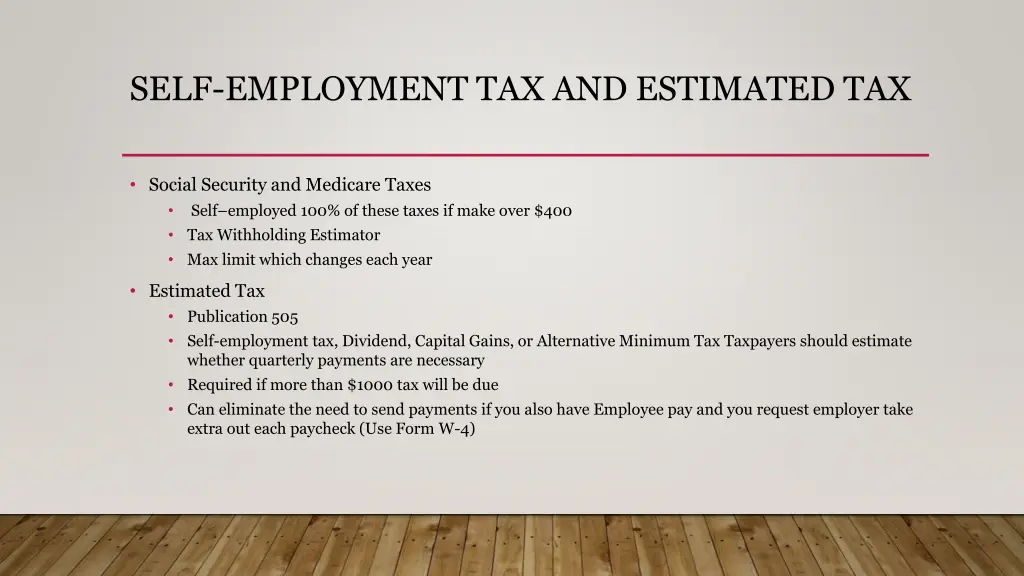 self employment tax and estimated tax