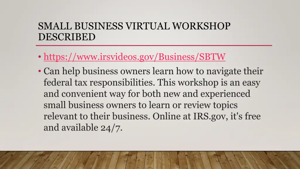 small business virtual workshop described