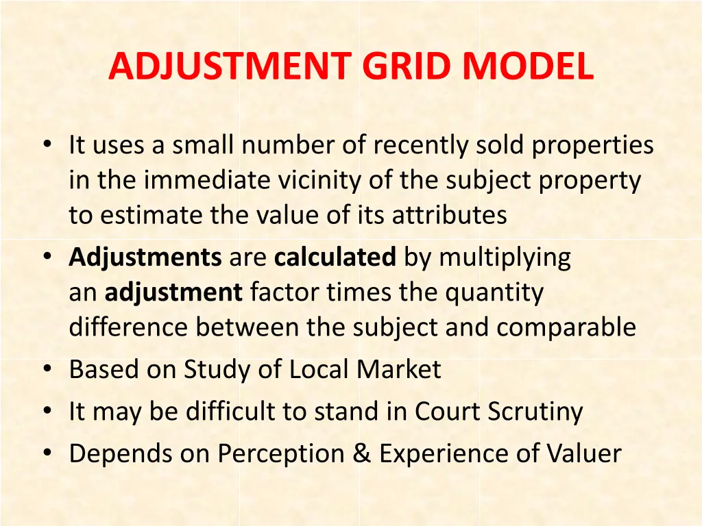 adjustment grid model