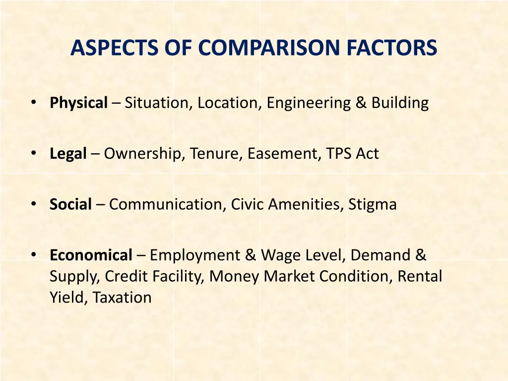aspects of comparison factors