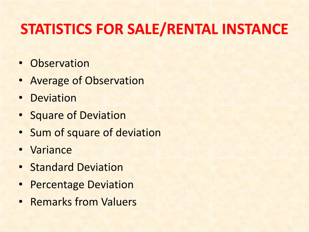 statistics for sale rental instance