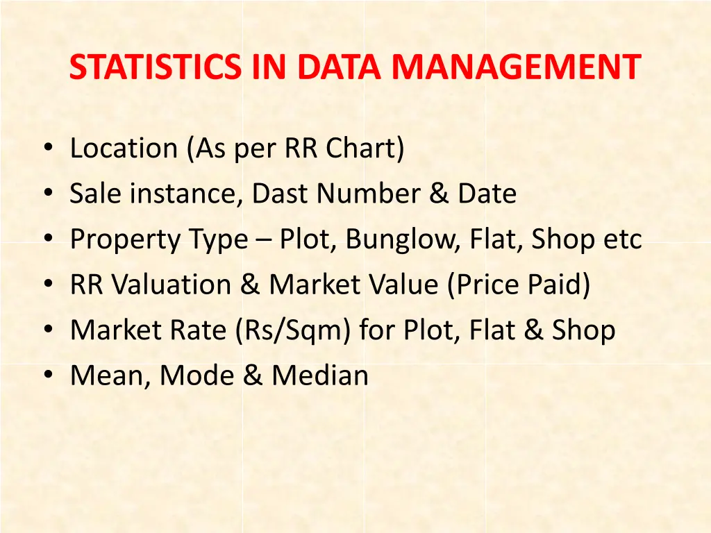 statistics in data management