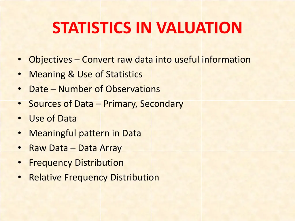 statistics in valuation
