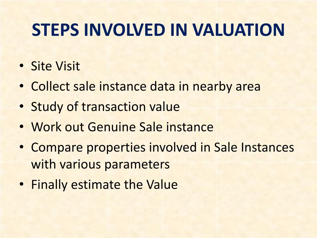 steps involved in valuation