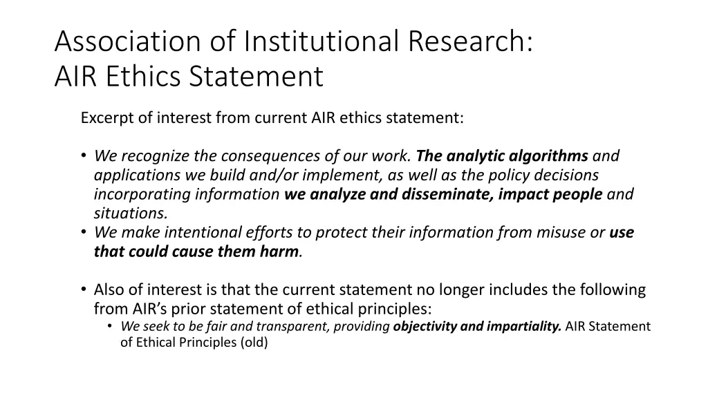 association of institutional research air ethics