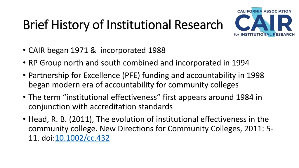 brief history of institutional research brief