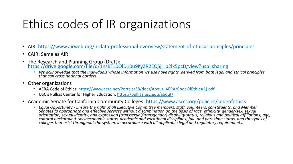 ethics codes of ir organizations