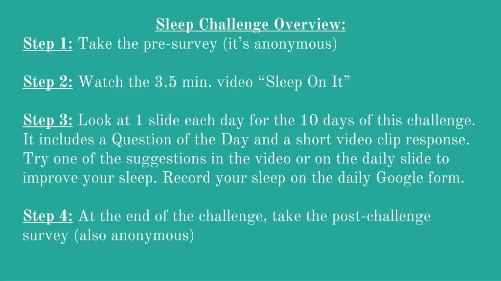 sleep challenge overview