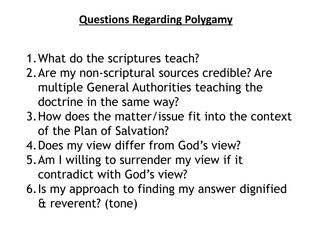 questions regarding polygamy