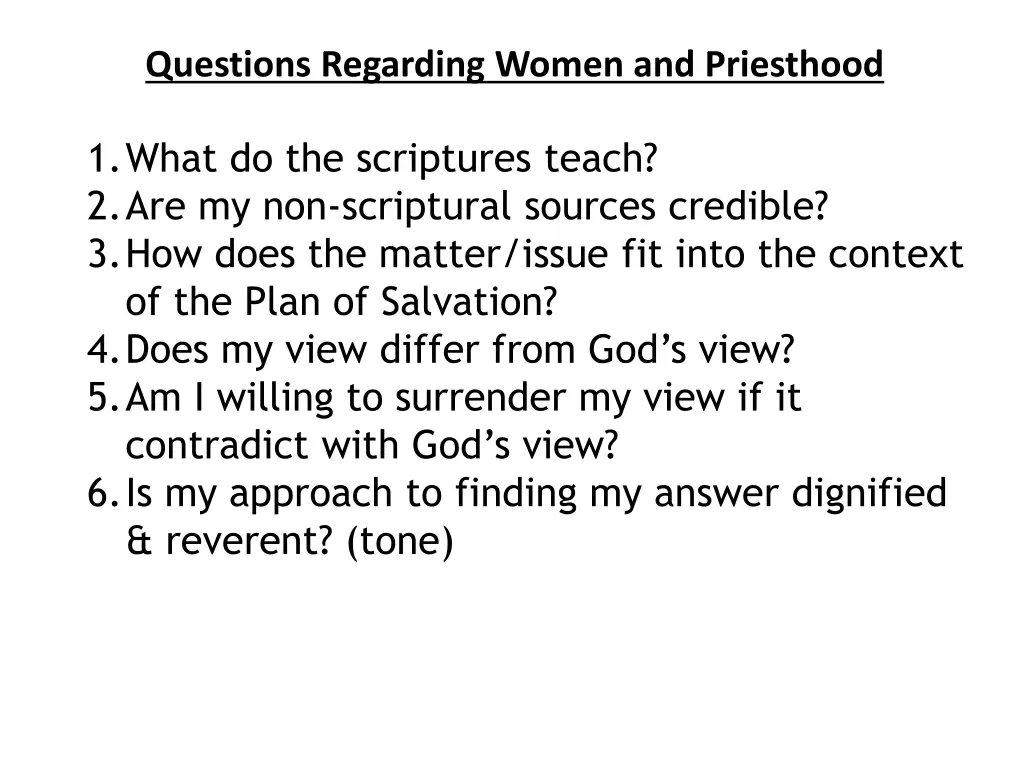 questions regarding women and priesthood