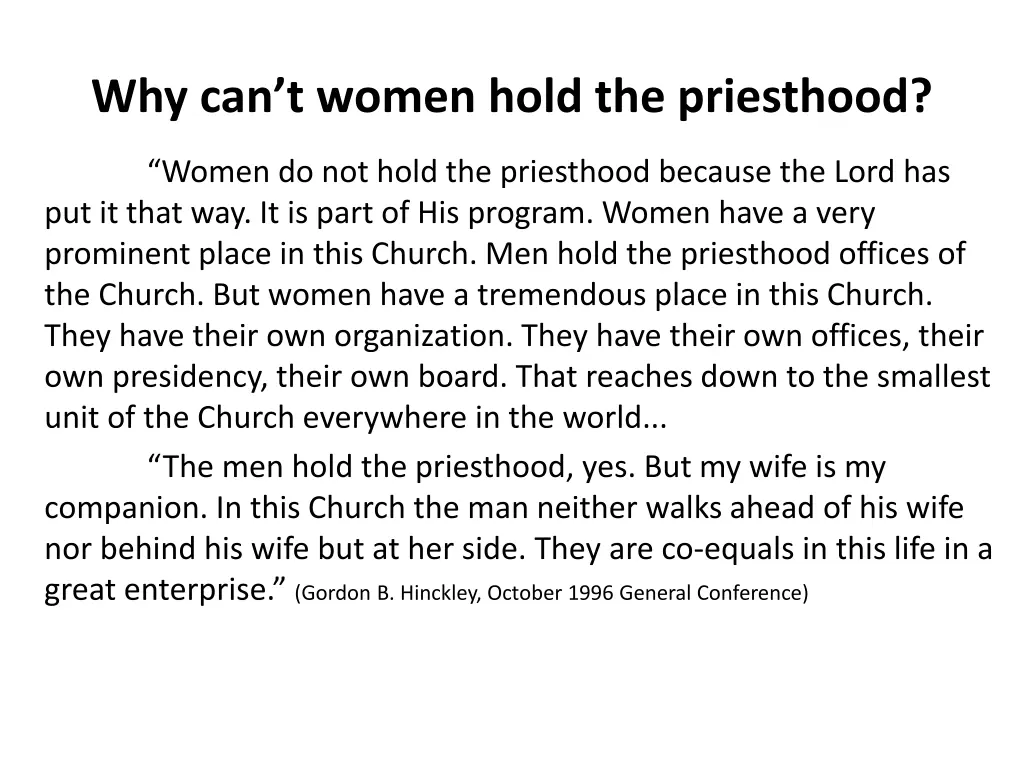 why can t women hold the priesthood 1