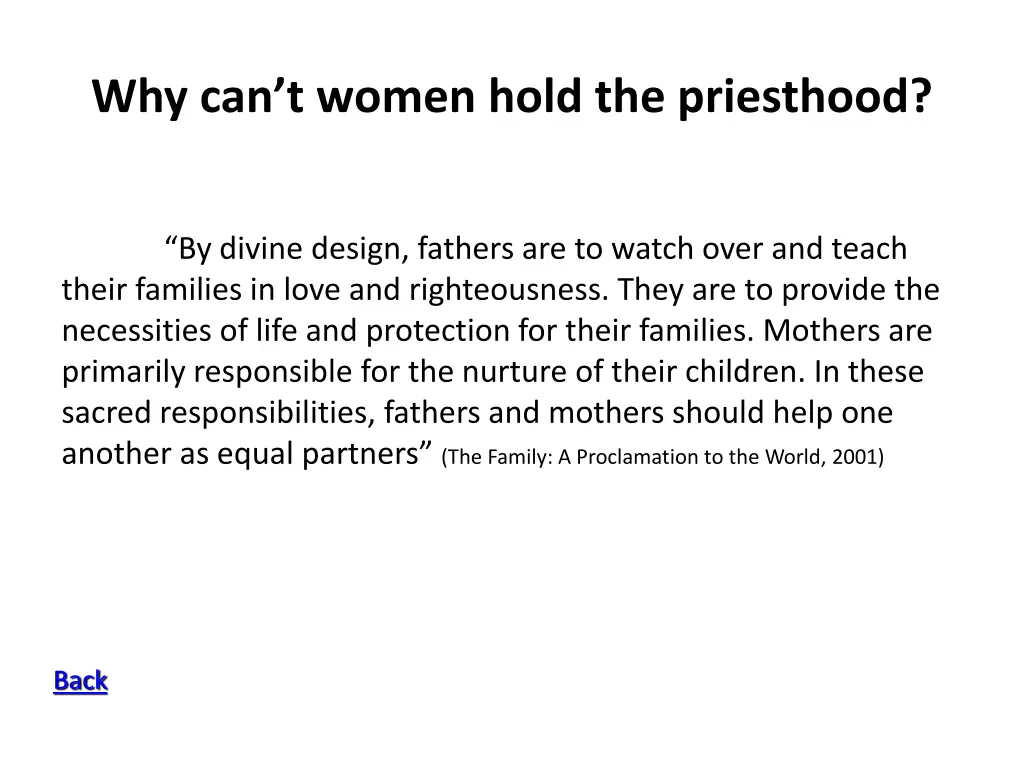 why can t women hold the priesthood 2
