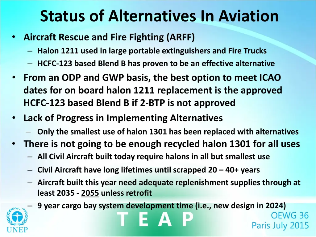 status of alternatives in aviation aircraft