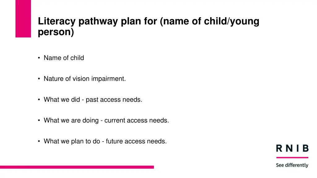 literacy pathway plan for name of child young