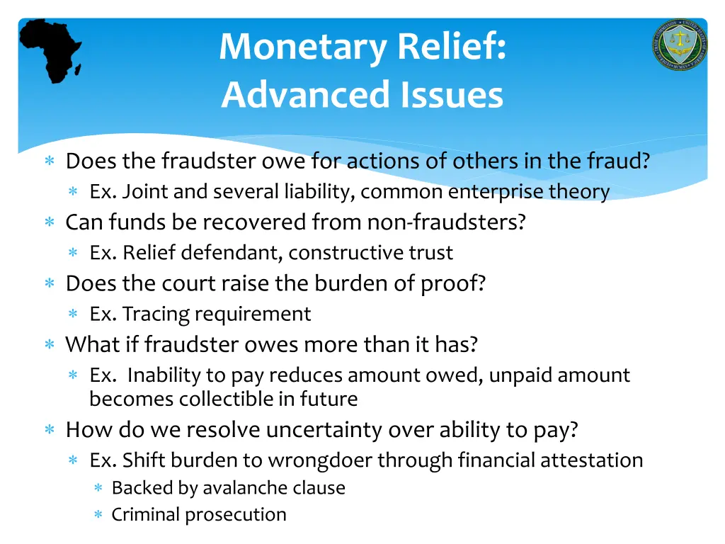 monetary relief advanced issues