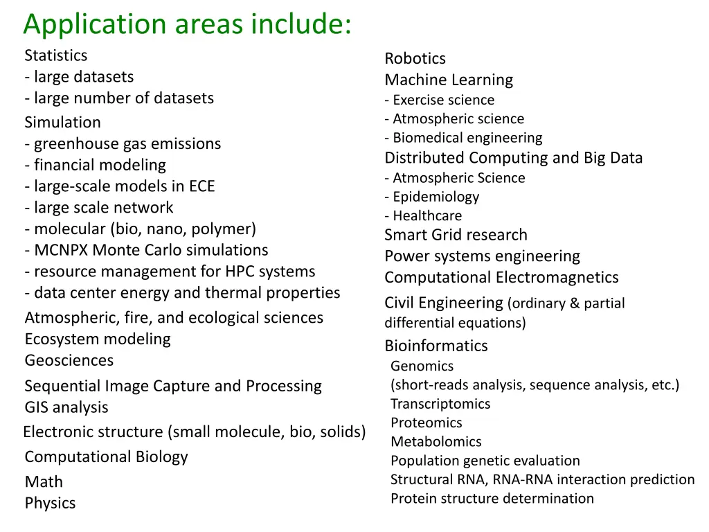 application areas include statistics large