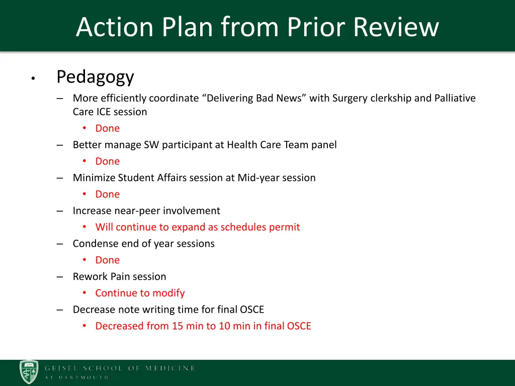 action plan from prior review 1
