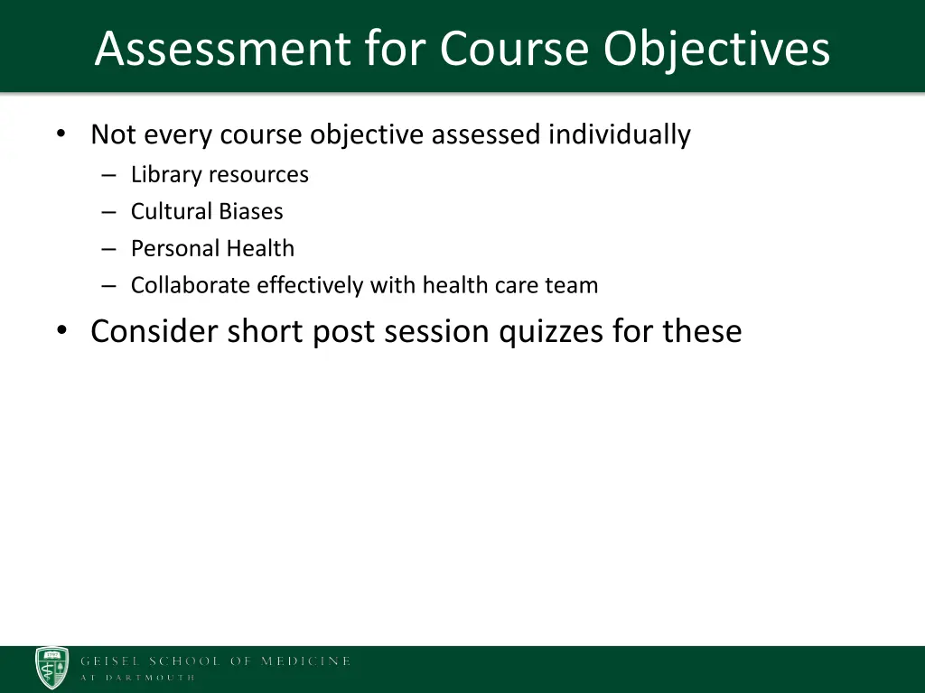 assessment for course objectives
