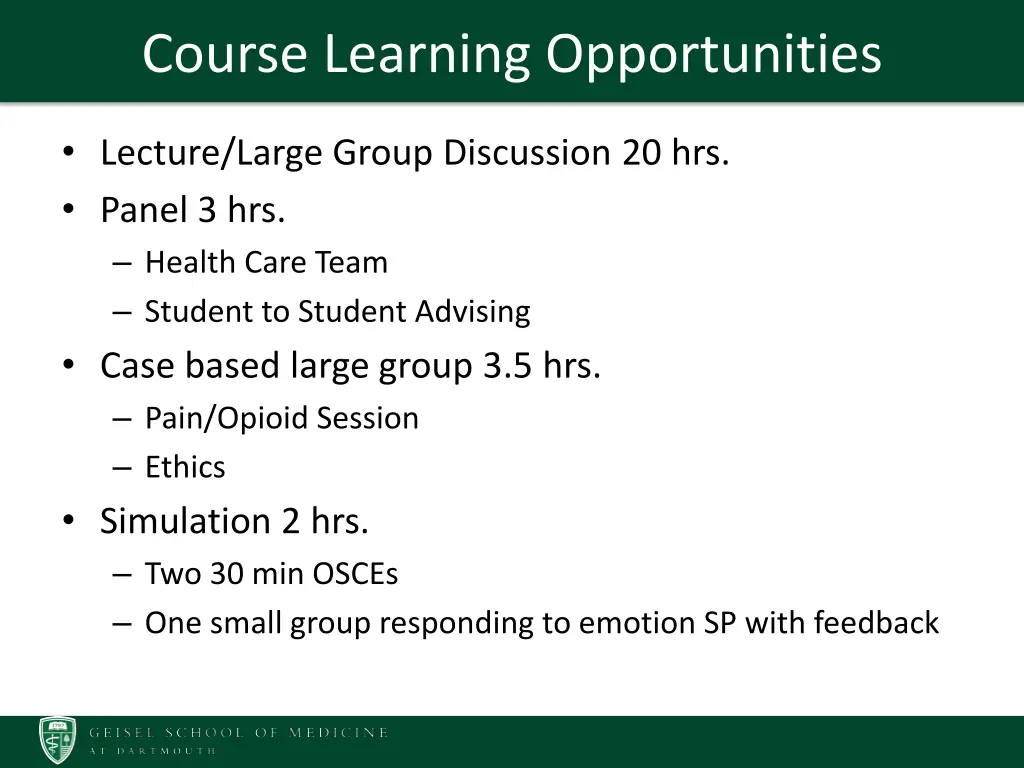 course learning opportunities