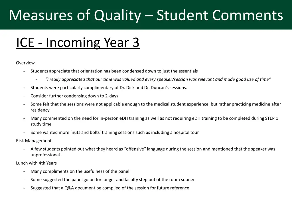 measures of quality student comments