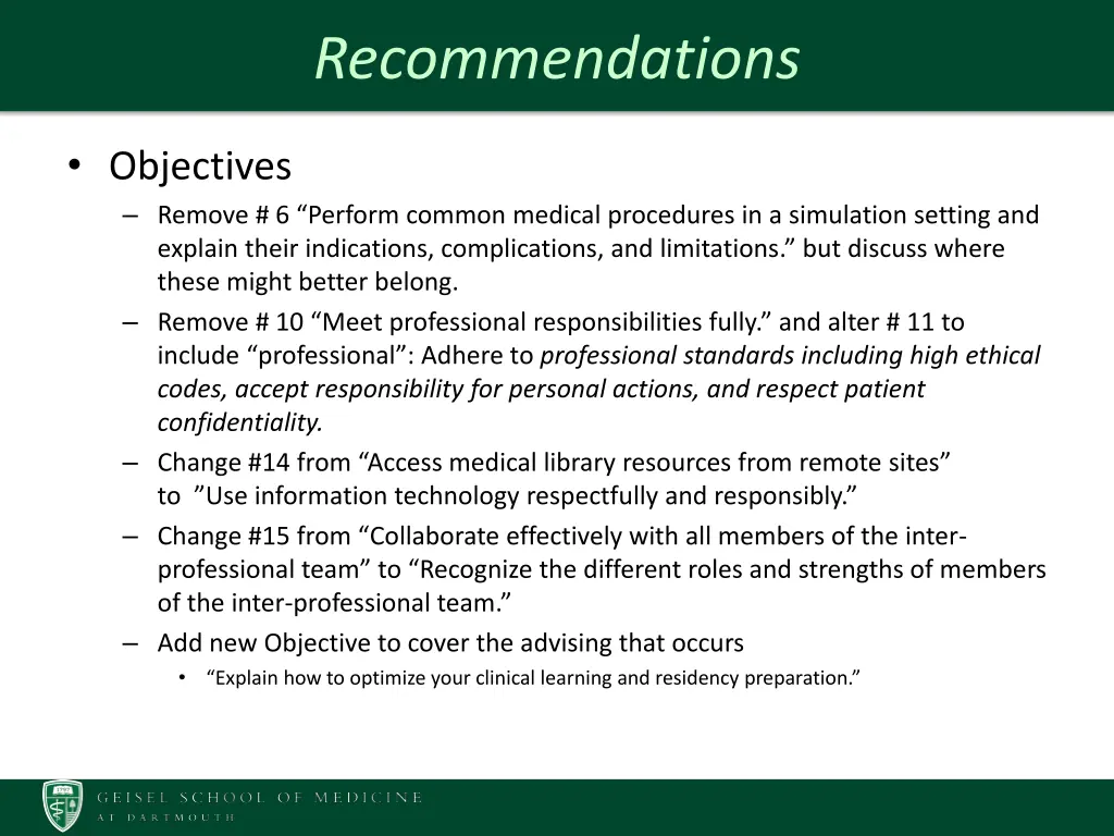 recommendations