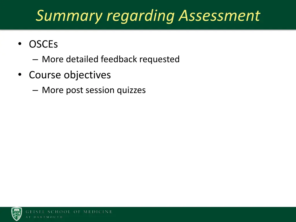 summary regarding assessment