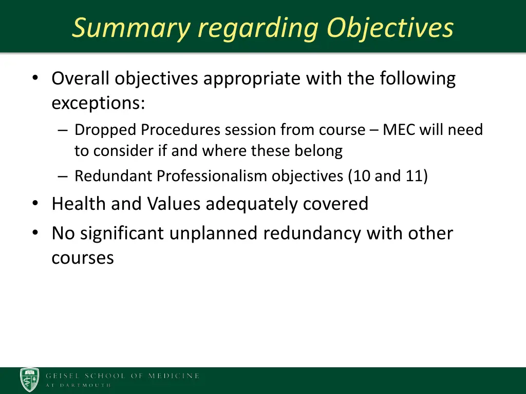 summary regarding objectives