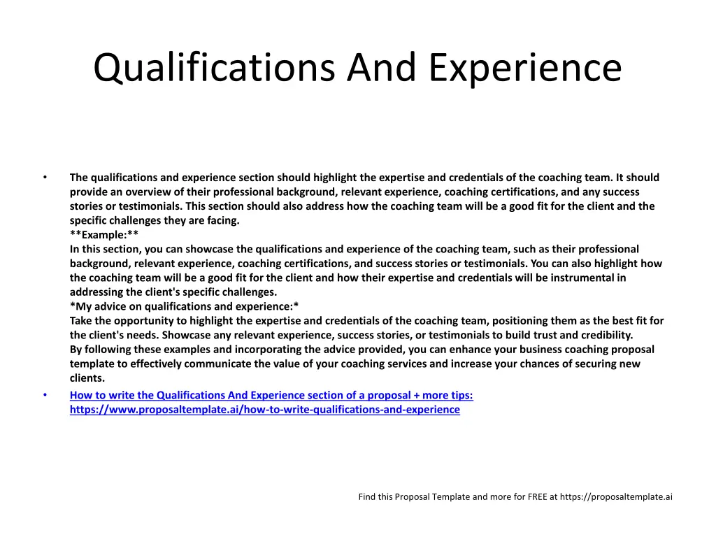 qualifications and experience