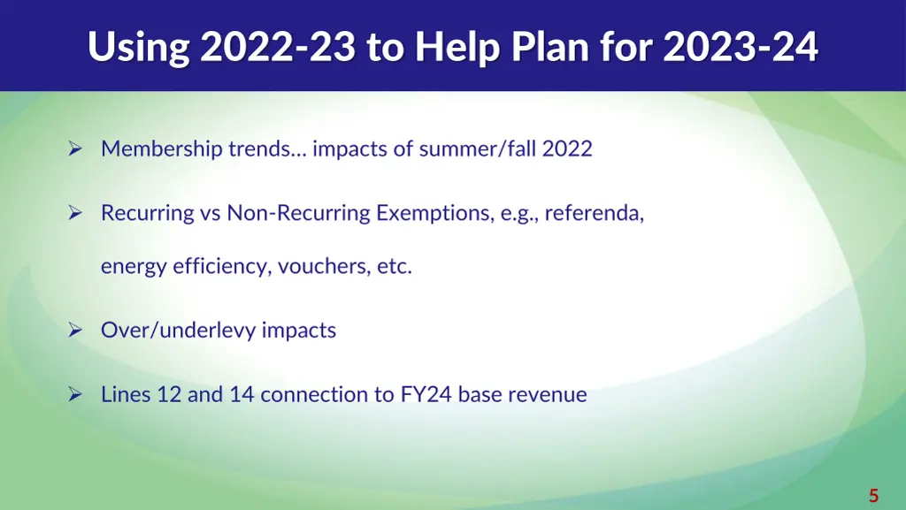 using 2022 23 to help plan for 2023 24