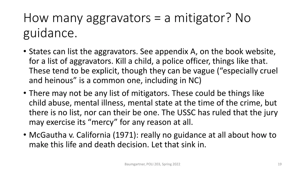 how many aggravators a mitigator no guidance