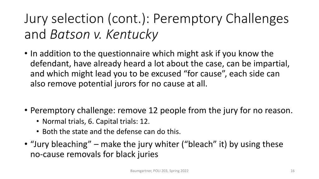 jury selection cont peremptory challenges