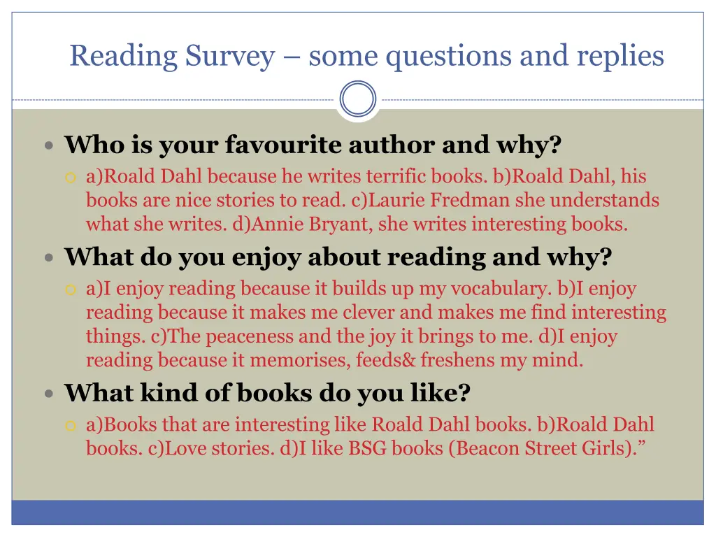 reading survey some questions and replies