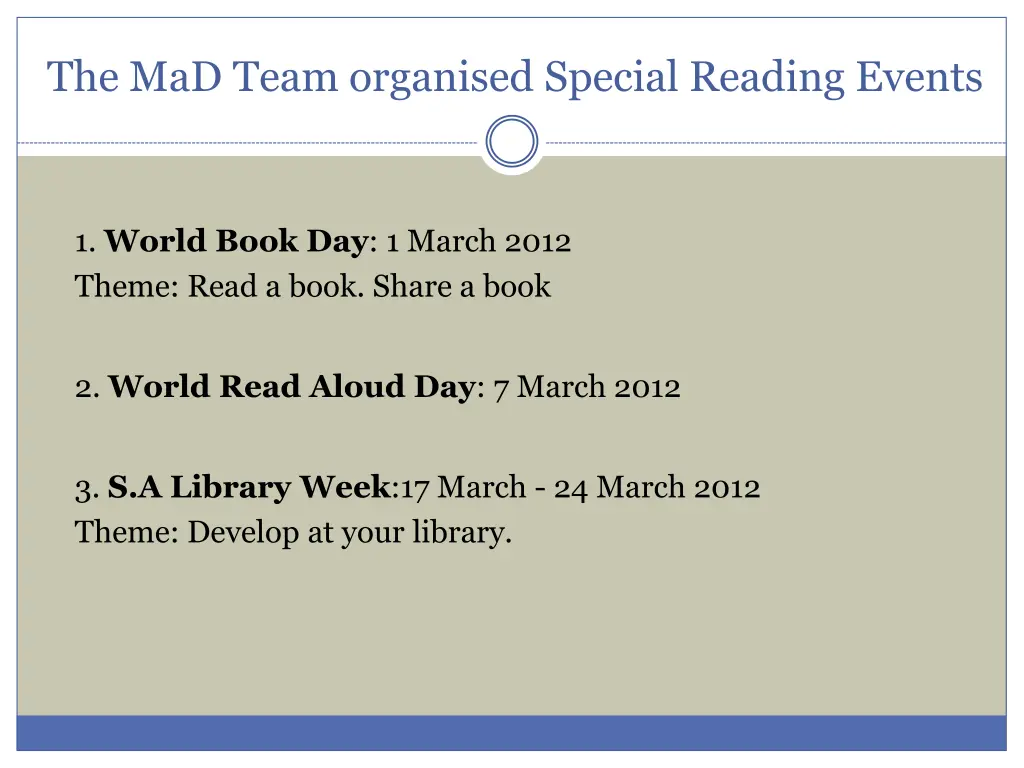 the mad team organised special reading events