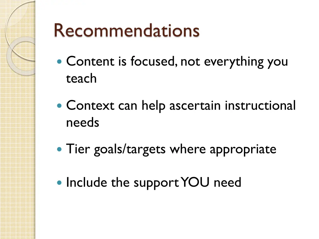 recommendations