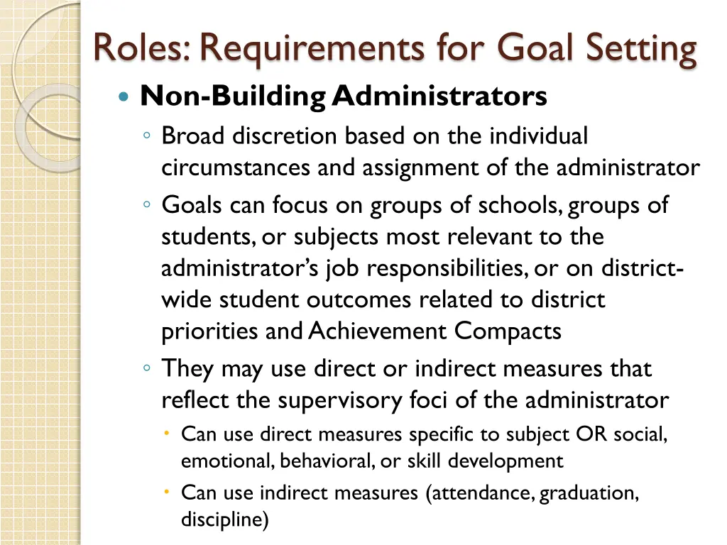 roles requirements for goal setting non building
