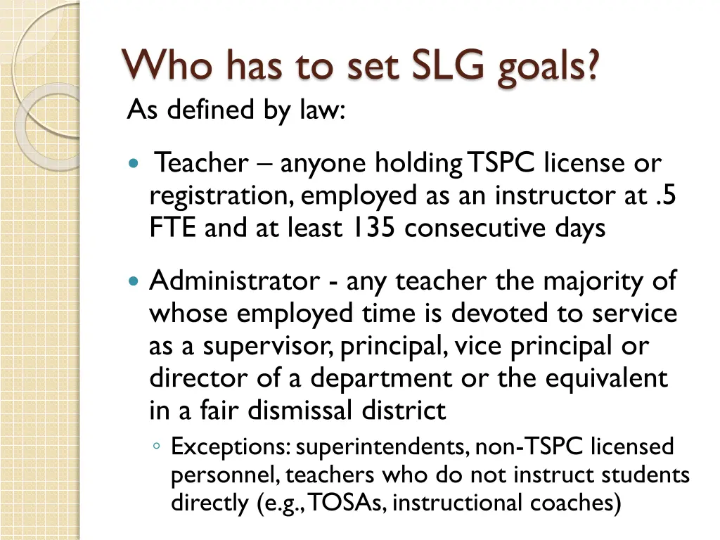 who has to set slg goals