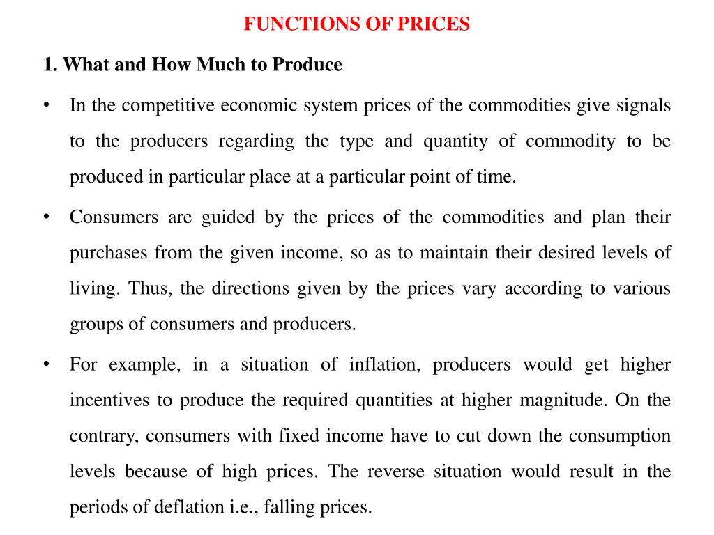 functions of prices