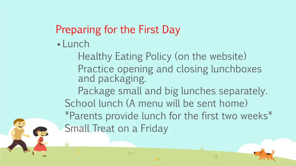 preparing for the first day lunch healthy eating
